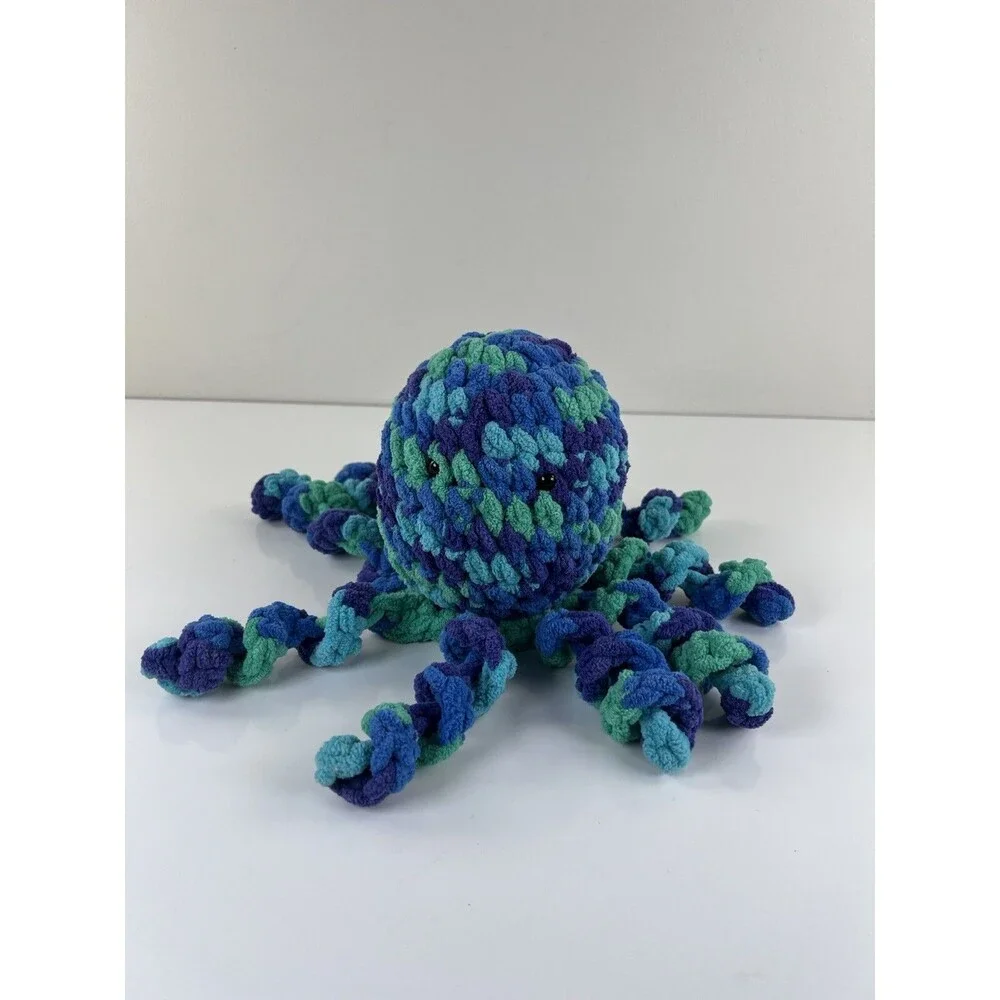 Crochet Handmade Plushie Blue & Green Knit Octopus Jellyfish Stuffed Animal Toy